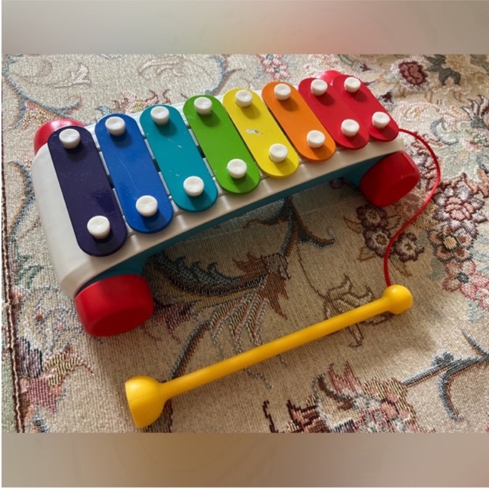 Fisher-price pull toy, xylophone musical instrument with mallet rolling